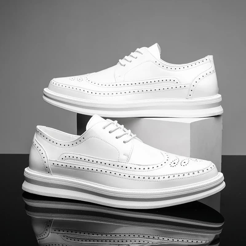 Chaussures en Cuir Derby pour Homme, Brogue Blanc à Lacets, Couleur Unie, Simple, pour Tenue d'Affai