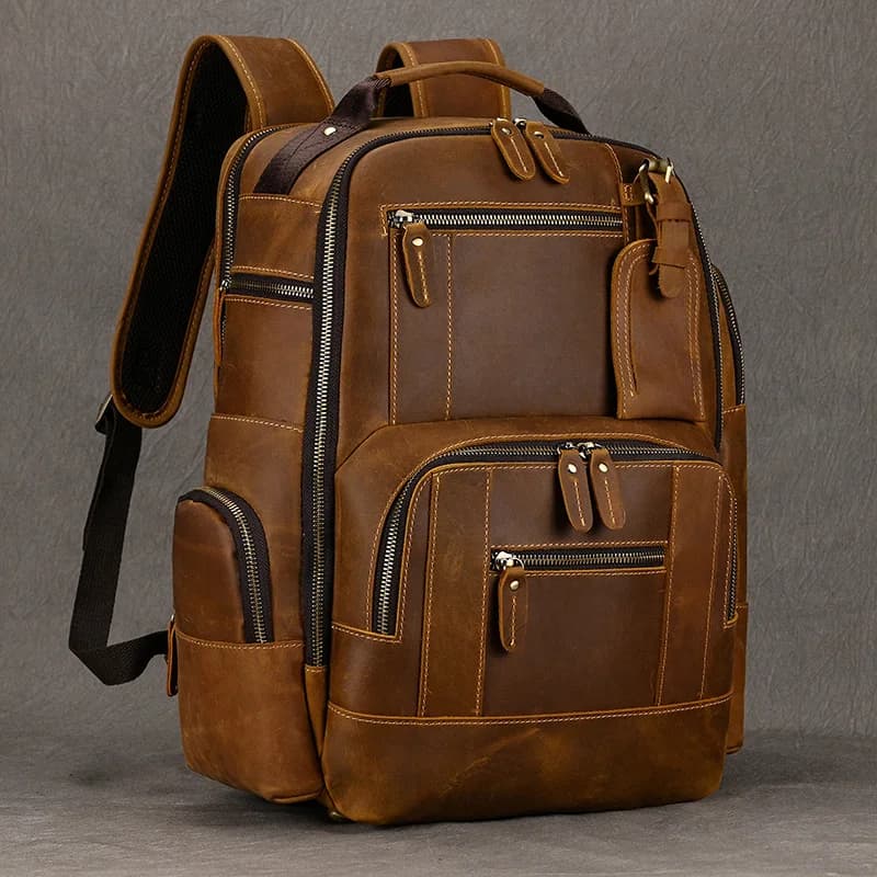 Sac à Dos Multifonction en Cuir Vintage pour Homme, Cartable d'École, Grand Voyage, Tendance