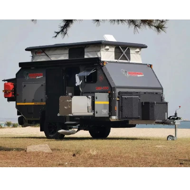 Caravane tout-terrain surélevée en aluminium de grande taille personnalisée pour camping-car avec sa