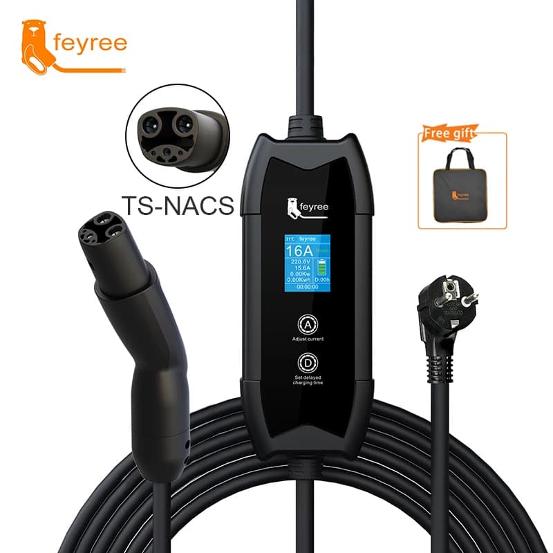 Feyree EV chargeur Portable 3.5kW TS-NACS prise de chargeur 1.8 "écran LCD avec Station de charge de