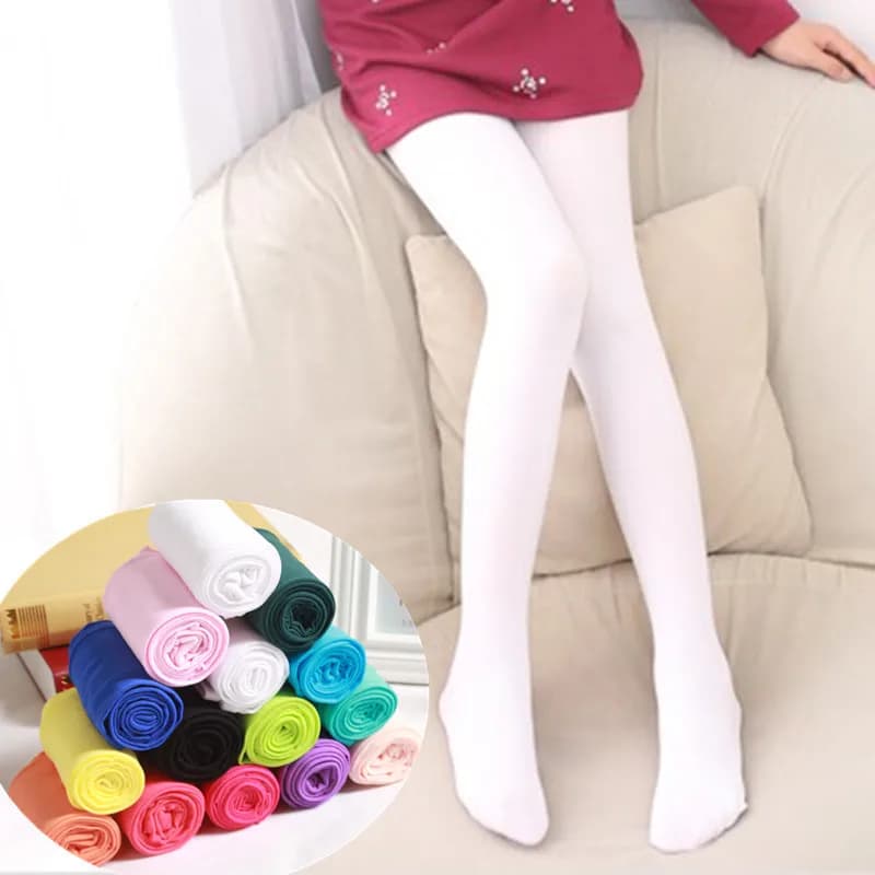 Collant de brevde Ballet en Velours pour Fille, Bas de Couleur Unie, Blanc, Collection Printemps et