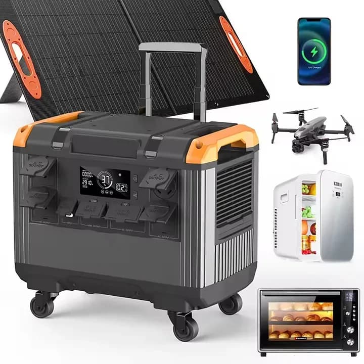 Station d'alimentation portable 3000W 110V-220V avec batterie LiFePO4, système de charge solaire MPP